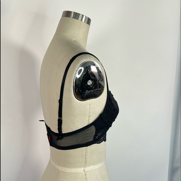 Josie Natori black 90s Y2K goth lace statement piece bra 32B - Picture 3 of 7